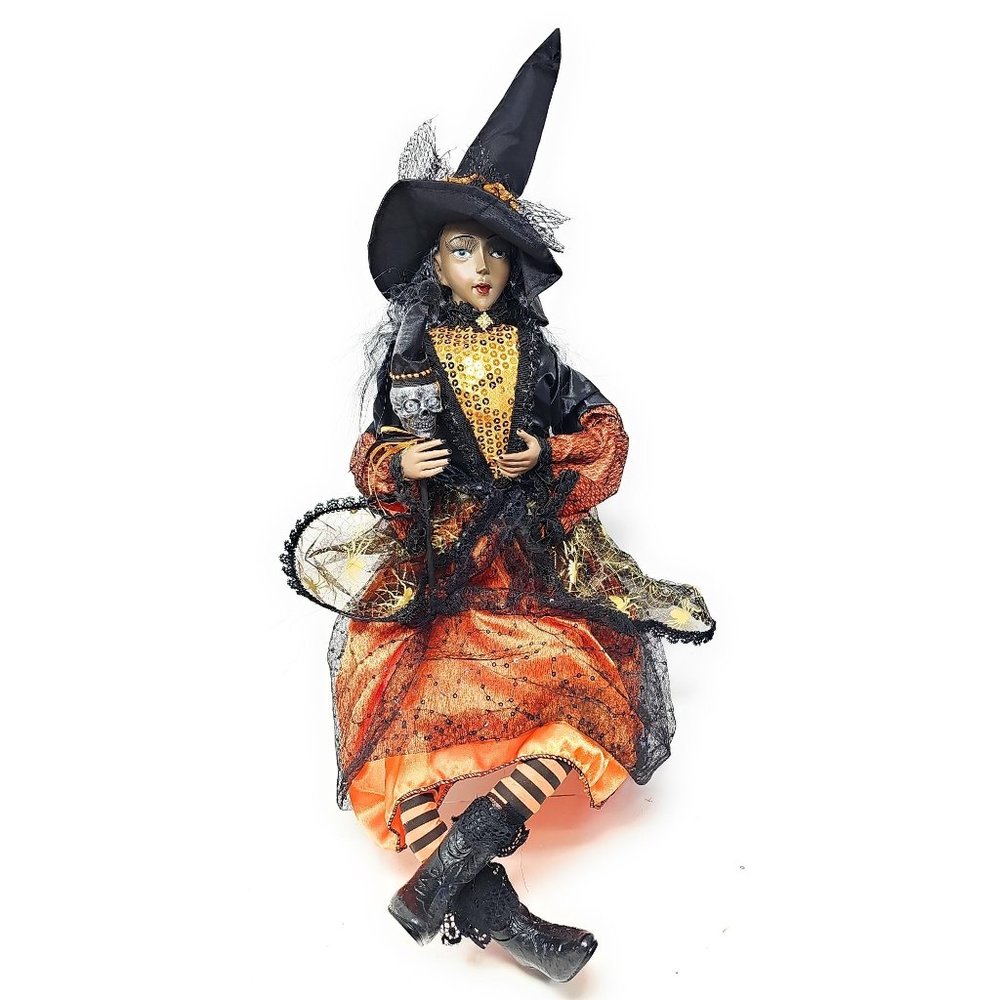 Ethnic Halloween Witch 24" Orange and Black Skull Party Decor Wreath Center